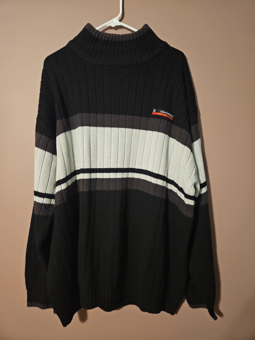 Men's Southpole Vintage Black Turtleneck Ribbed Stripe Sweater